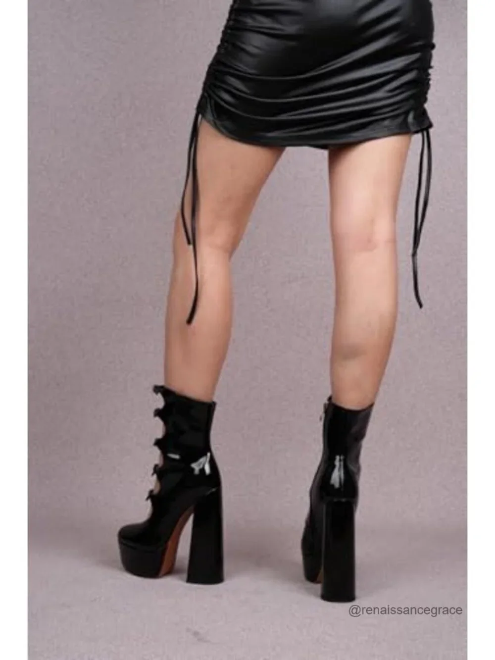 Platform High Heels Side Zipper Adjustable Buckles Block Heel Pumps